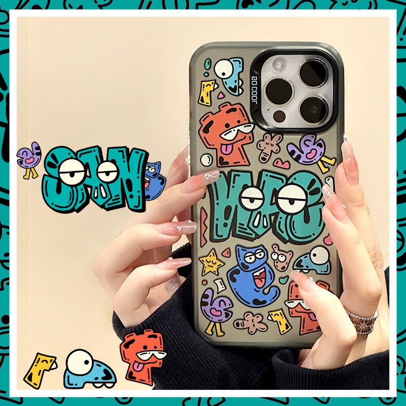 Stylish Cartoon Laser Matte iPhone 14 Pro / Huawei Mate 60 Fun Case