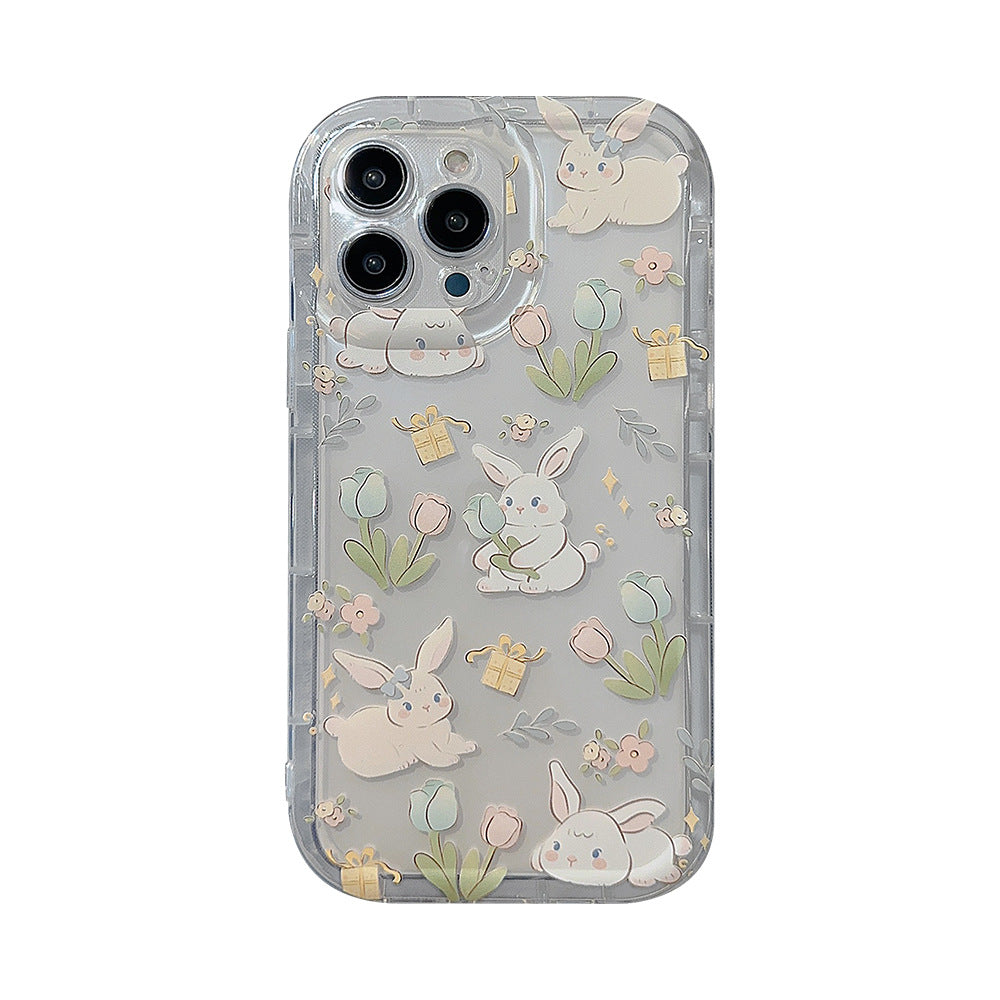 Blossom Bunny iPhone 14 Case: Soft, Transparent TPU Cover for 15 Plus/13 Pro Max/12