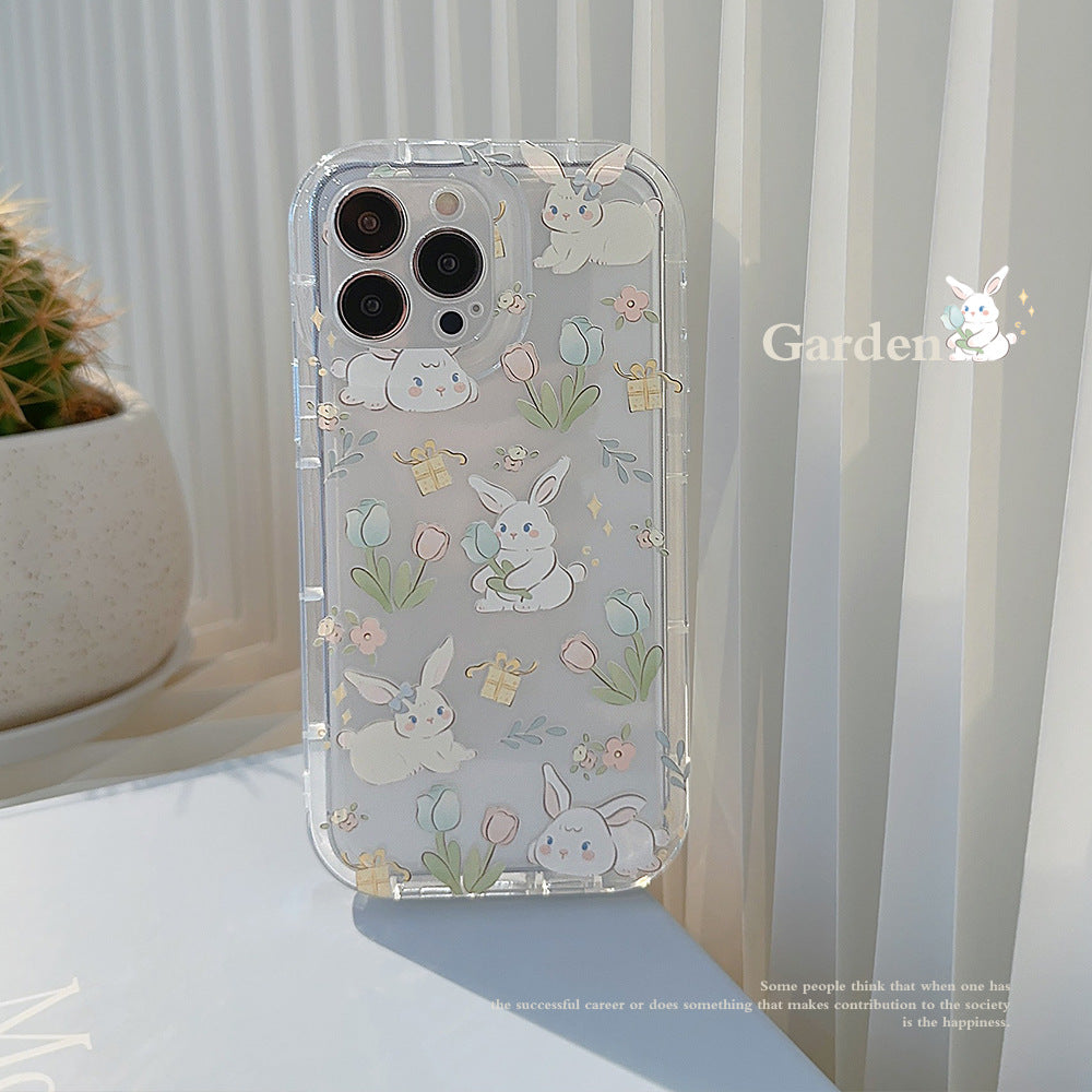 Blossom Bunny iPhone 14 Case: Soft, Transparent TPU Cover for 15 Plus/13 Pro Max/12