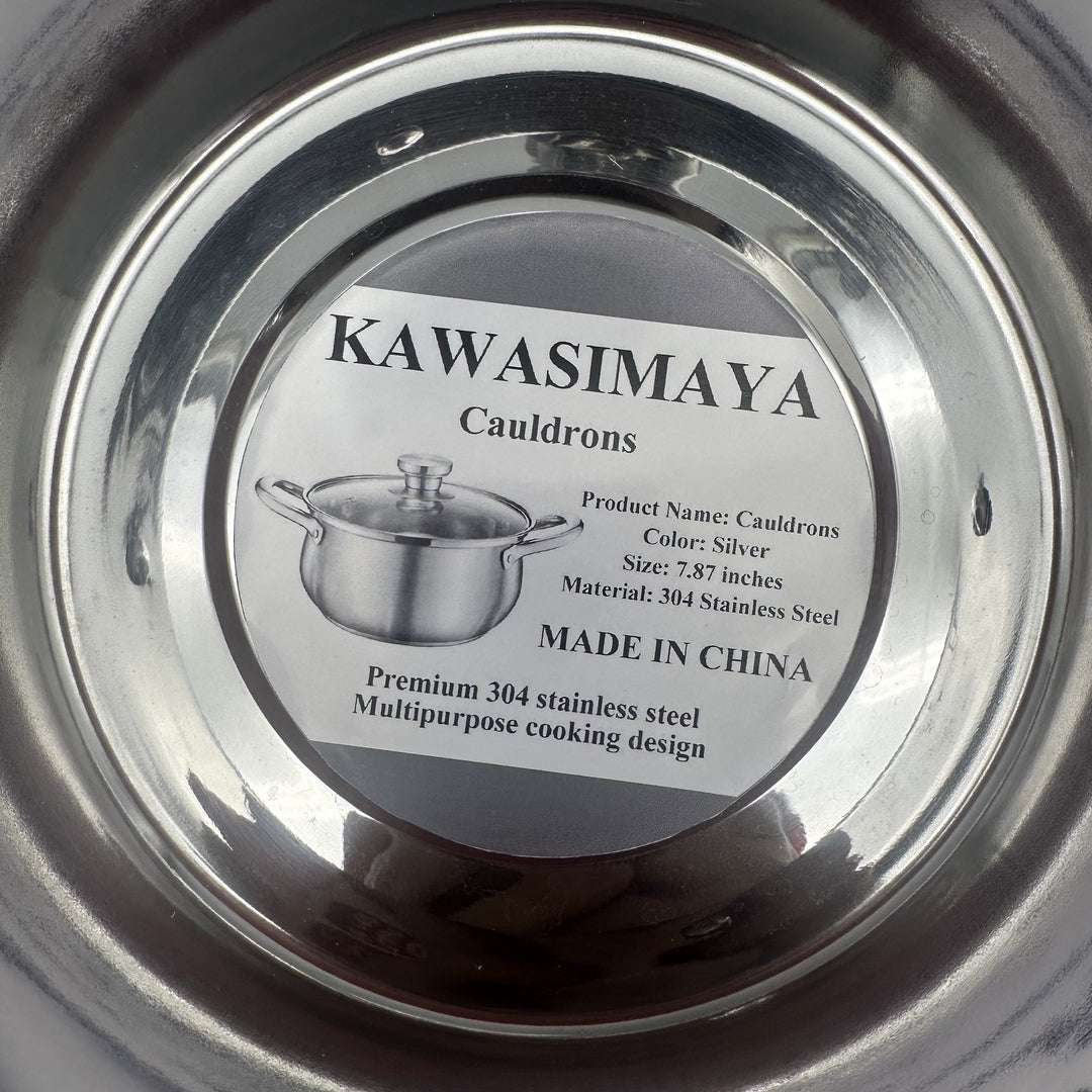 KAWASIMAYA Cauldrons 8-Inch Stainless Steel 304 Multipurpose Pot with Steamer and Steel Handle