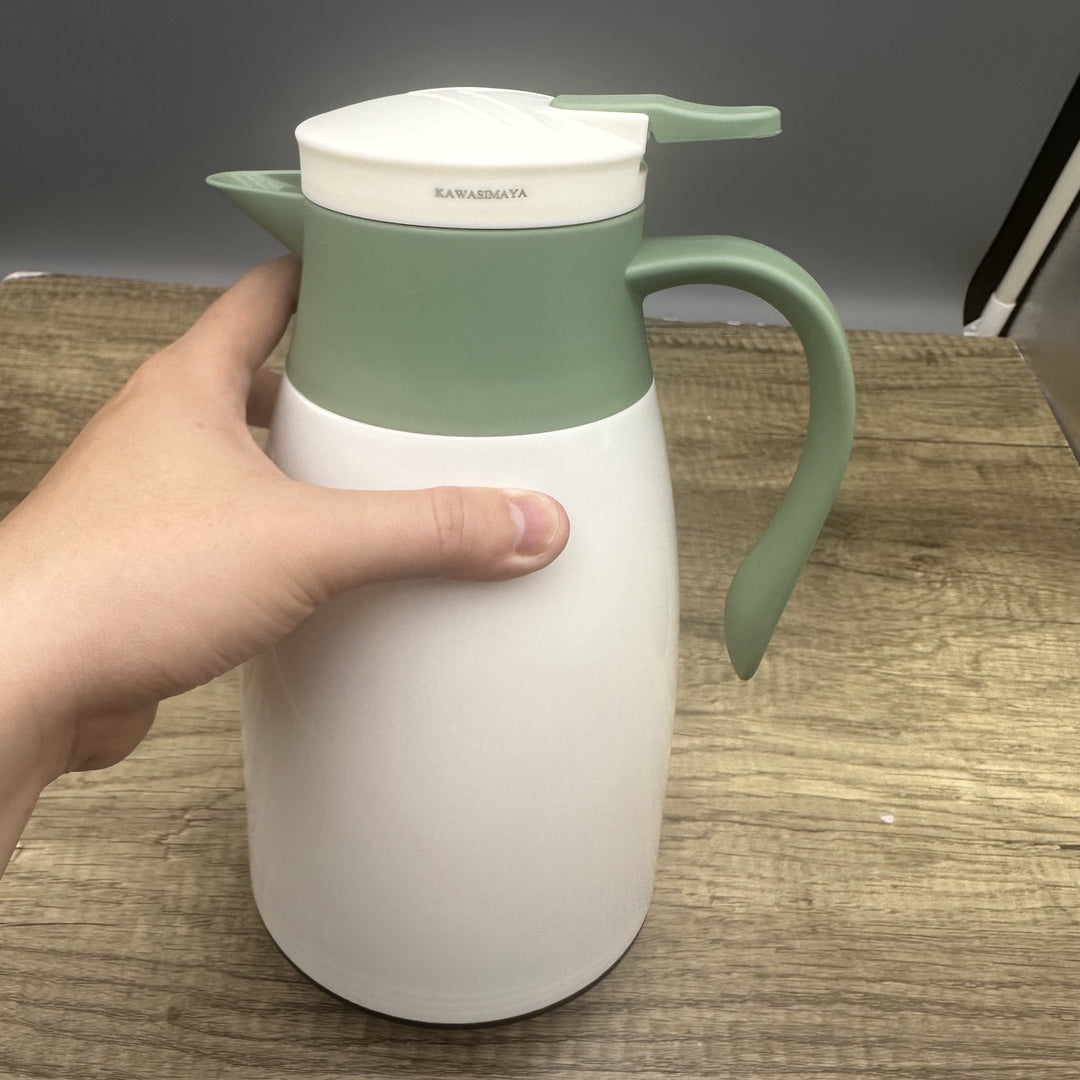 KAWASIMAYA Insulated Water Jug - 1L Large Capacity Thermal Kettle for Dorm & Home, White-Green Minimalist Design