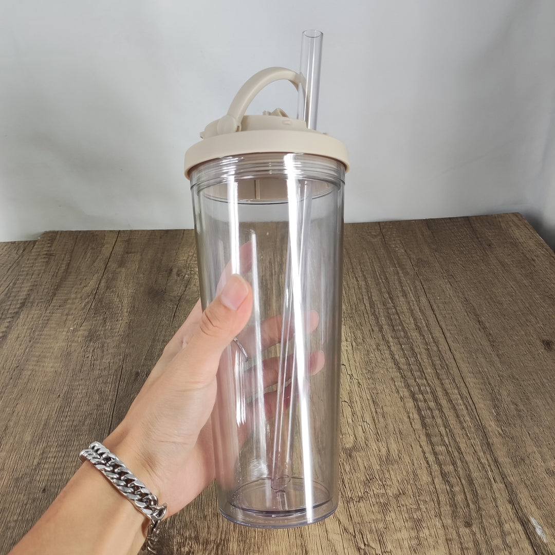 Hualong Durable Plastic Straw Cup with Portable Handle - Large, Milk Brown