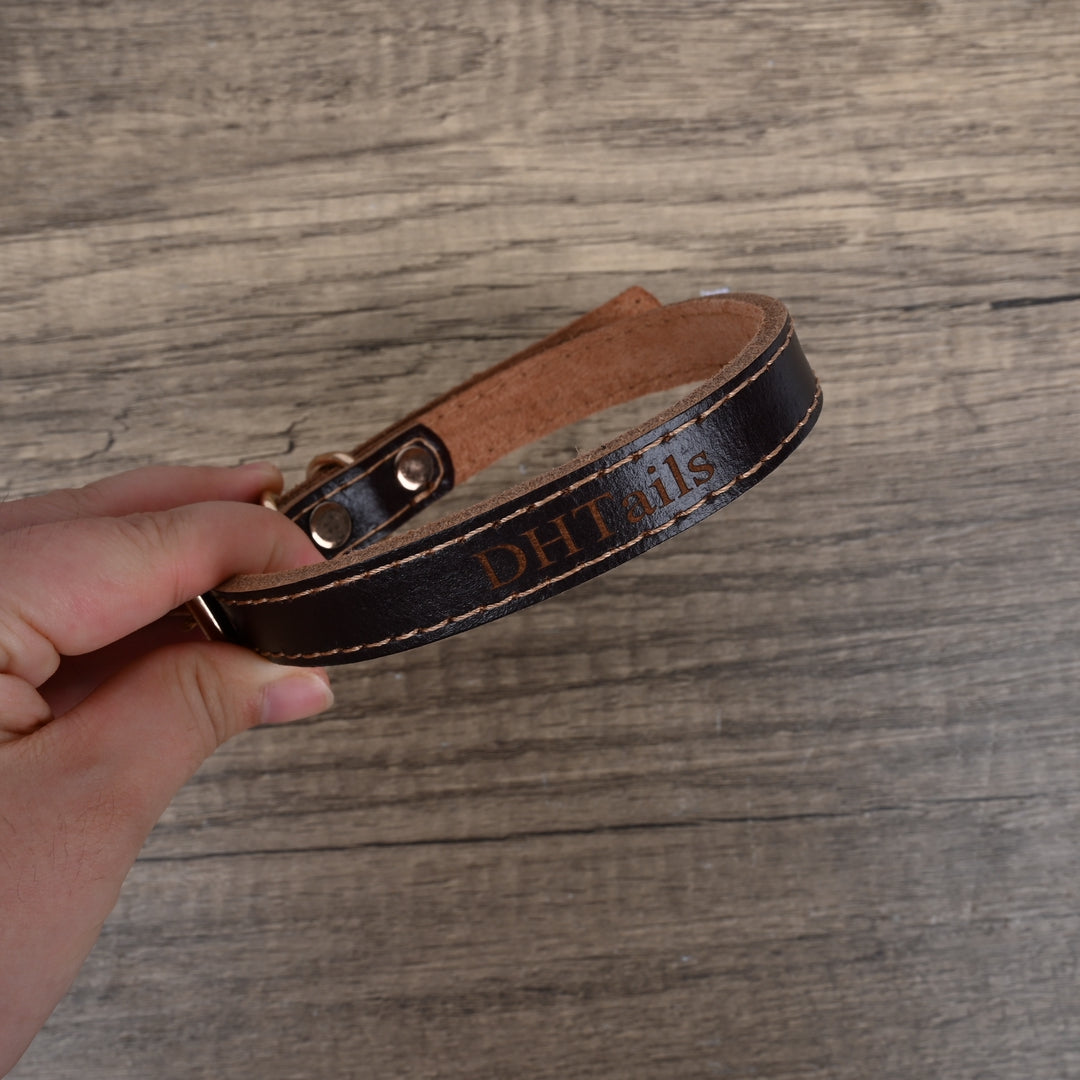 DHTails Premium Genuine Leather Dog Collars XS Size Classic Brown Dog Collars for Small Dogs