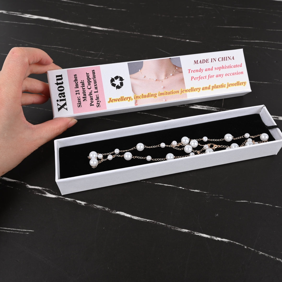 Xiaotu Pearl Necklace with Y-Shape Tassel & Starry Sky Pearls Imitation Pearl Fashion Jewelry