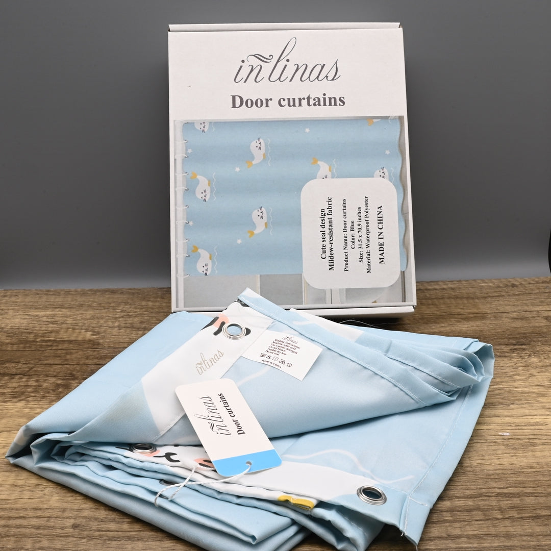 INLINAS Door Curtains: Premium Waterproof Room Dividers with Decorative Seal Design for Bathroom and Home Privacy