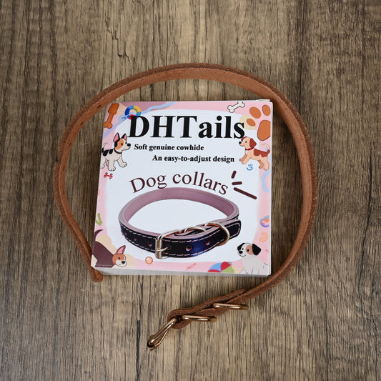 DHTails Premium Genuine Leather Dog Collars XS Size Classic Brown Dog Collars for Small Dogs