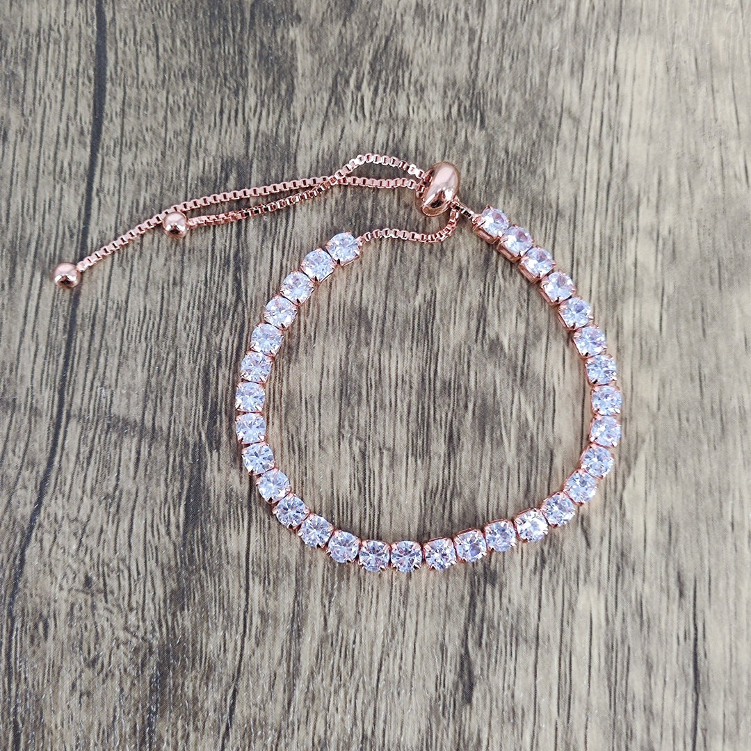 KEYTIGER Simple Copper Zircon Adjustable Crystal Bracelet for Women - Elegant Rose Gold