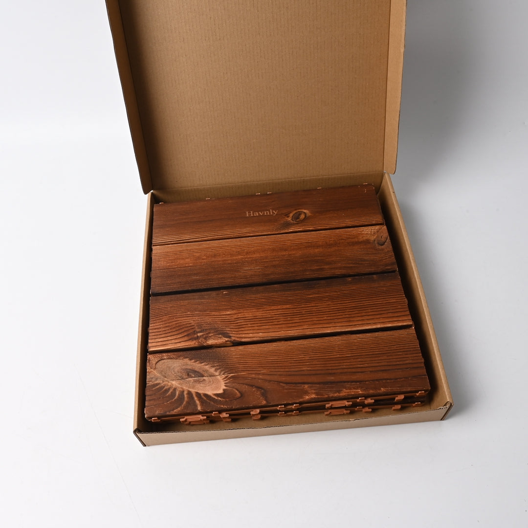 Havnly Premium Non Metal Floor Panels Carbonized Wooden Outdoor Deck Tiles for Indoor and Outdoor Use