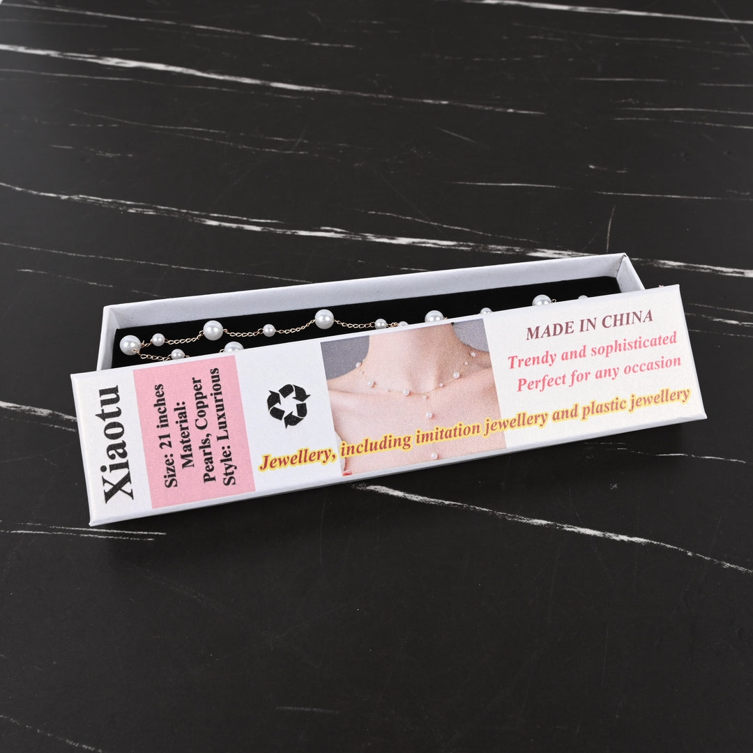 Xiaotu Pearl Necklace with Y-Shape Tassel & Starry Sky Pearls Imitation Pearl Fashion Jewelry