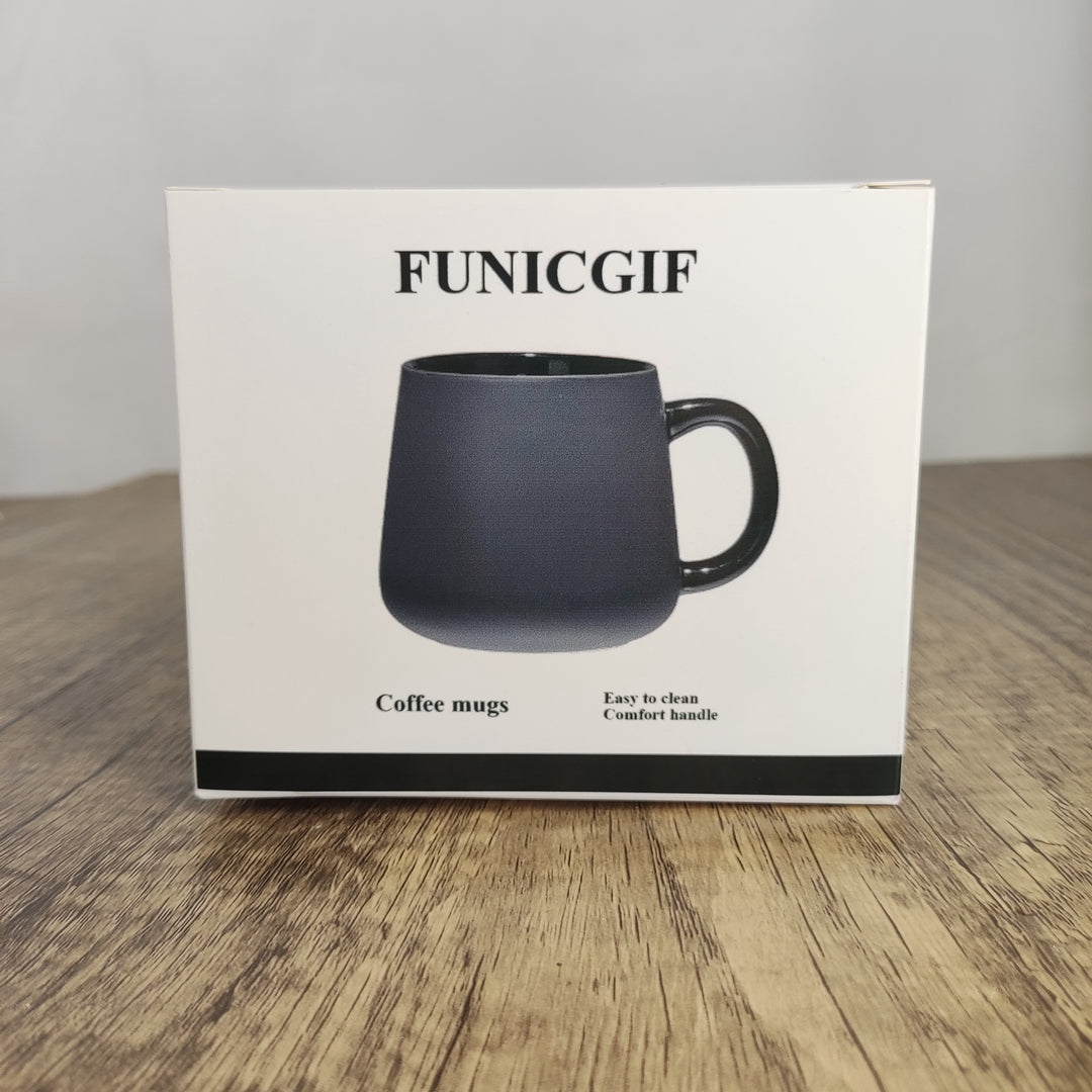 FUNICGIF Modern Two-Tone Black Coffee Mug with Lid and Spoon - Stylish Coffee Cup for Home Use