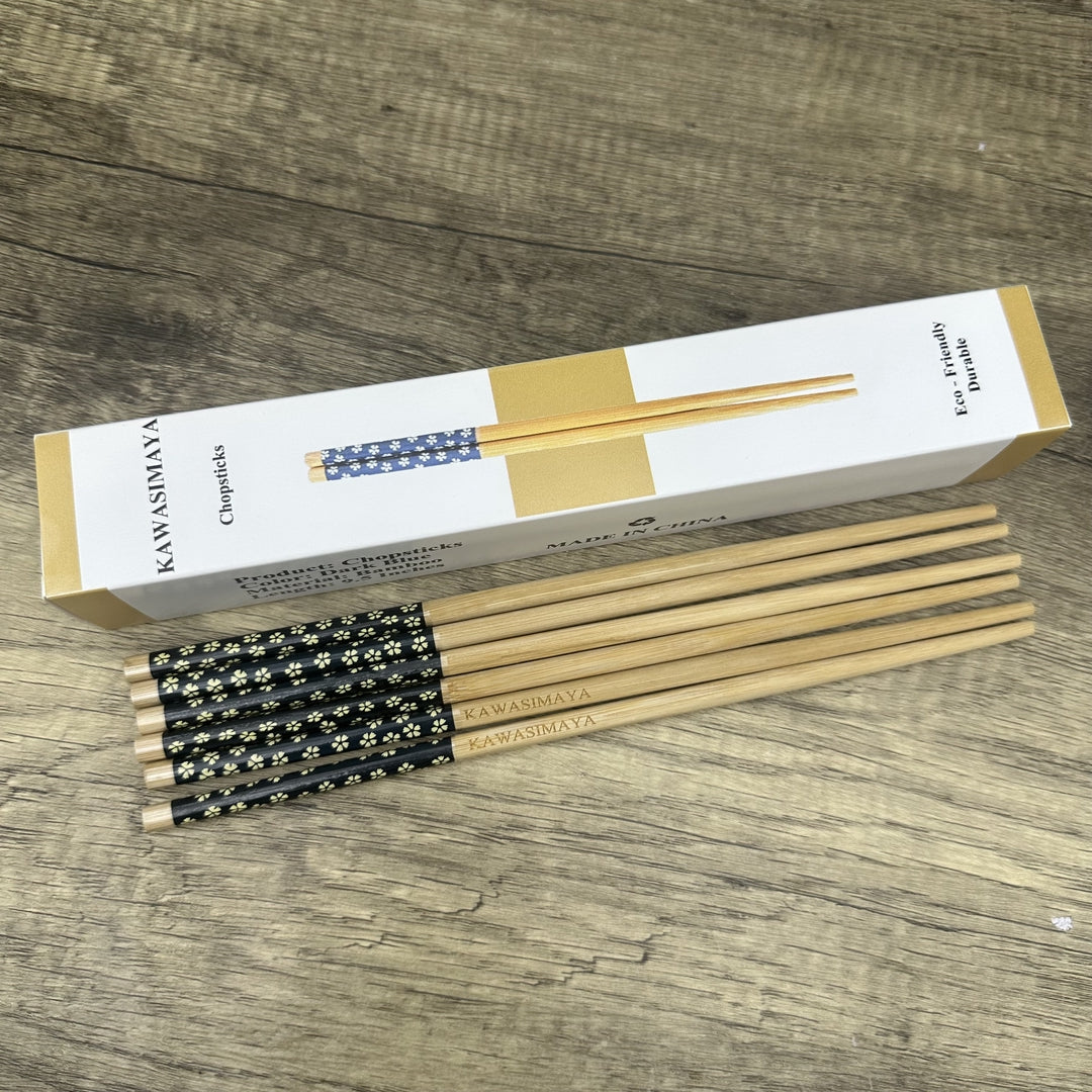 KAWASIMAYA Chopsticks Set Dining Utensils: 3 Pair of Elegant Blue Chopsticks for Stylish and Comfortable Dining