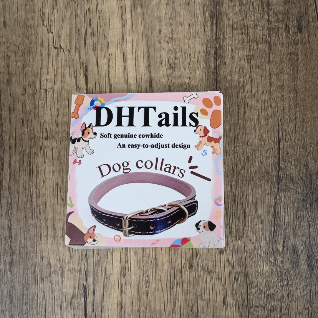 DHTails Premium Genuine Leather Dog Collars XS Size Classic Brown Dog Collars for Small Dogs