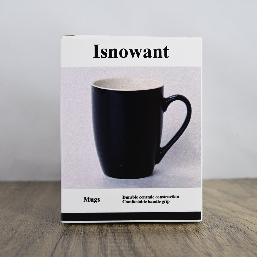 Isnowant Elegant Black Earthenware Mug - Glossy Finish Ceramic Coffee Cup, Durable, Leak-Proof, and Dishwasher-Safe, 11.2 oz