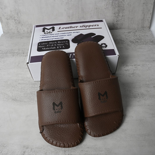 babr Leather-Look Slip-On Slippers for Men & Women Lightweight Vintage Style Couples Slippers