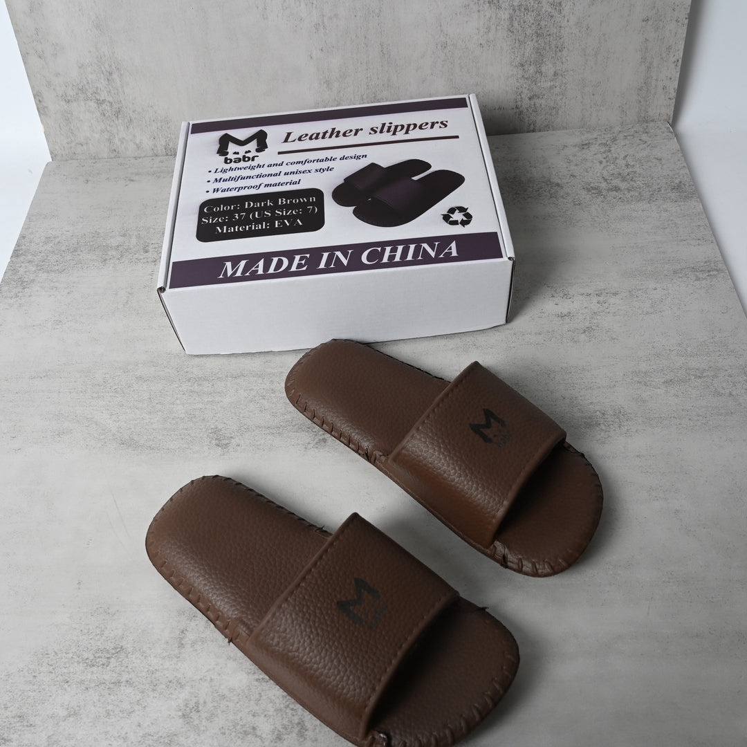 babr Leather-Look Slip-On Slippers for Men & Women Lightweight Vintage Style Couples Slippers