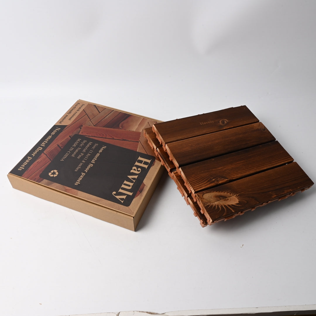 Havnly Premium Non Metal Floor Panels Carbonized Wooden Outdoor Deck Tiles for Indoor and Outdoor Use