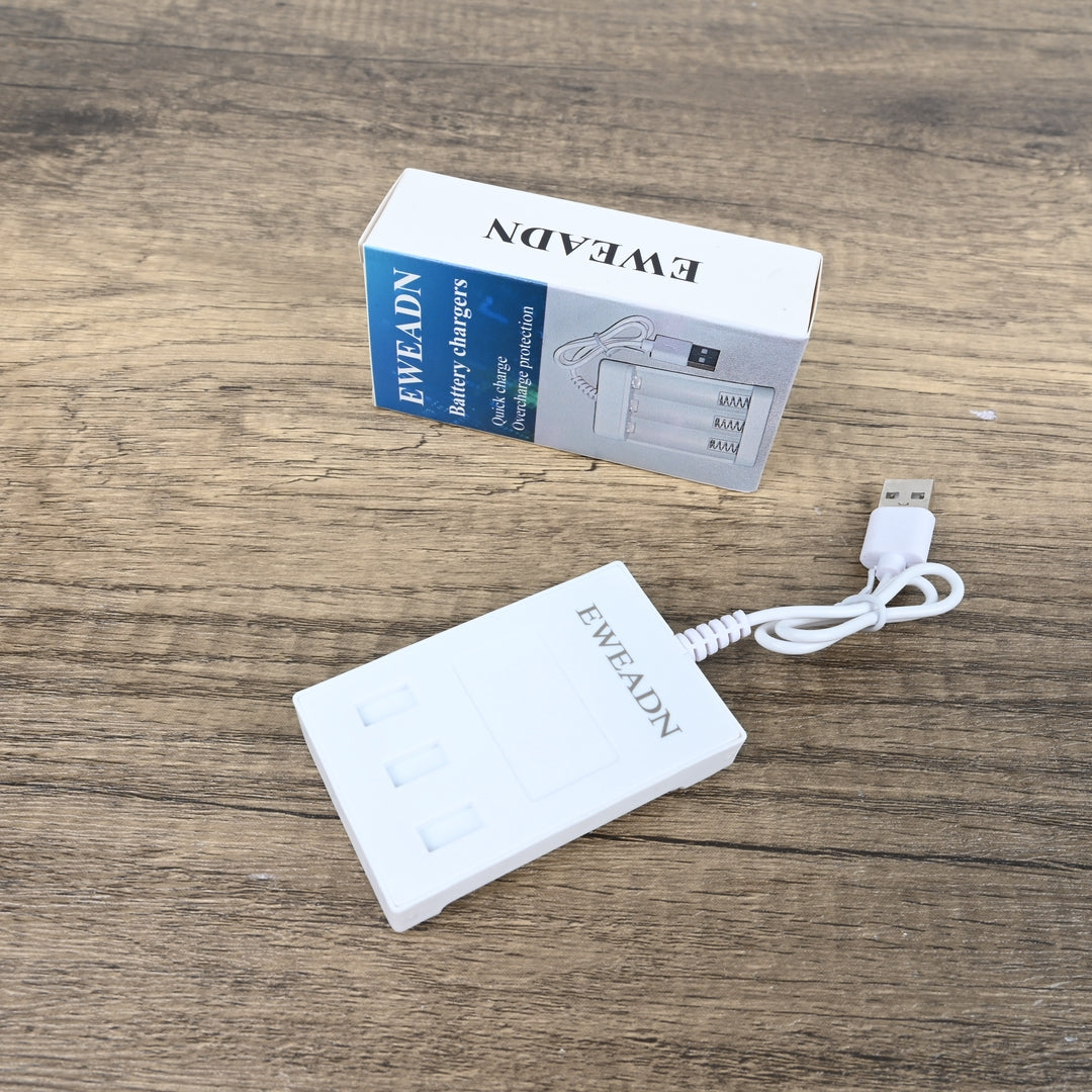 EWEADN USB AA Battery Chargers - 3-Slot Smart Battery Chargers for NiMH/NiCd Rechargeable Batteries