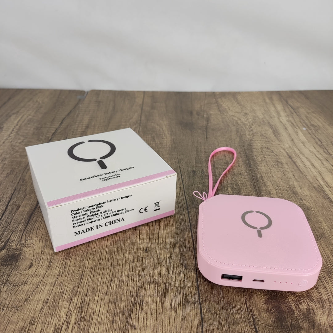 Portable Charger - Pink, Plastic, Lightweight Power Bank, 2400mAh, 3.2x3.2x0.9 inches, 0.48 lbs