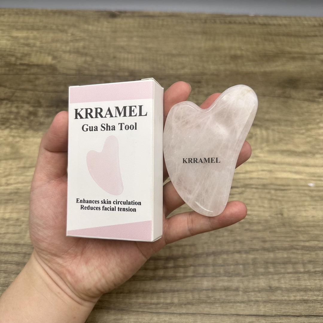 KRRAMEL Gua Sha Tool - Premium Rose Quartz Facial Massager for Lymphatic Drainage, Puffiness Reduction, and Radiant Skin