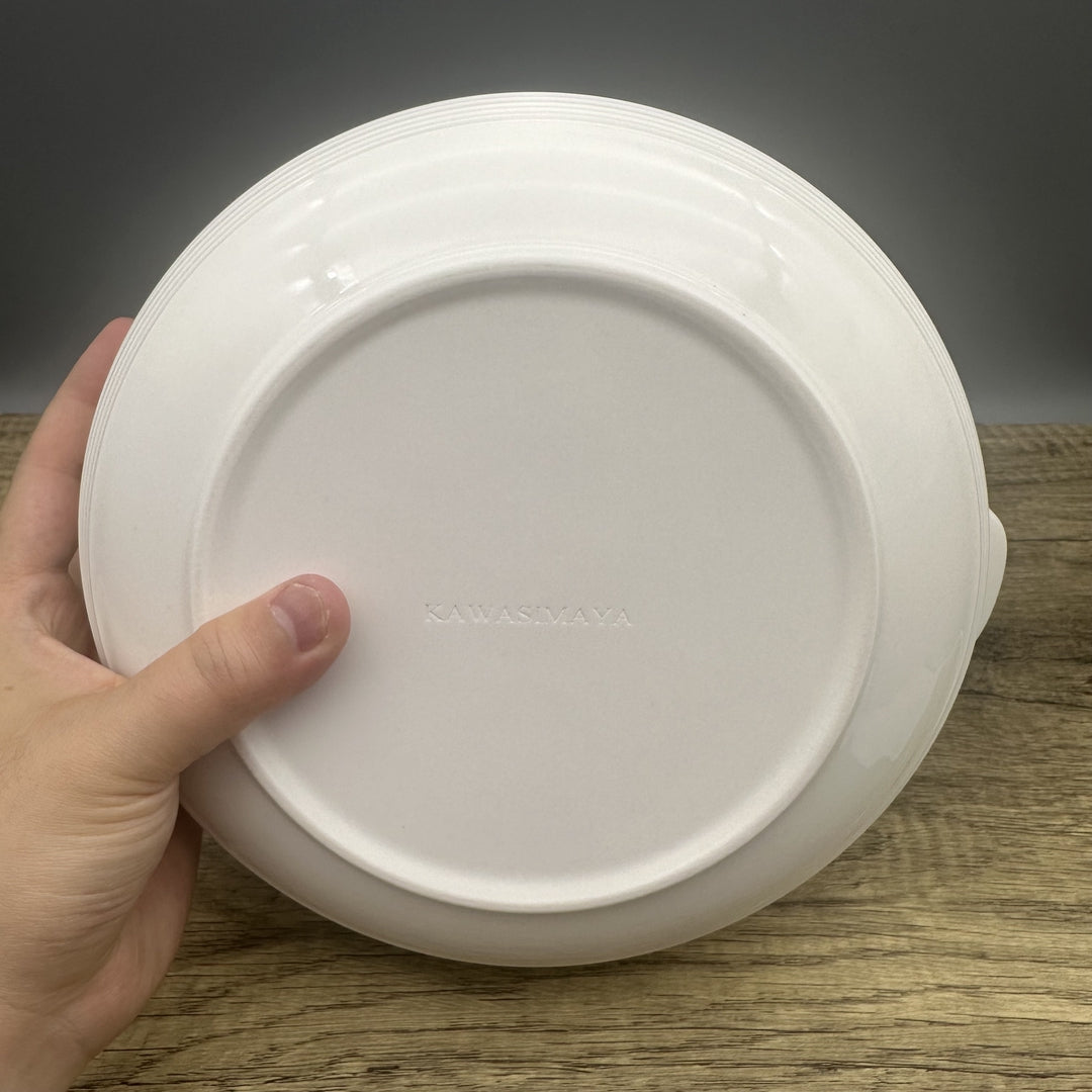 KAWASIMAYA Ceramic Soup Bowls, 10.5-inch White Large Serving Dish with Handles, Modern Dining Cookware