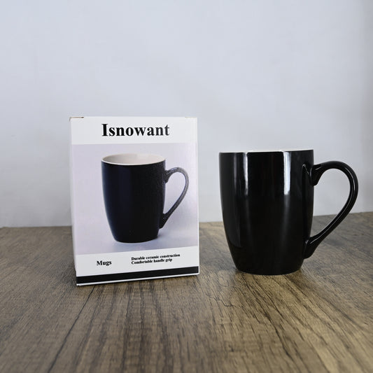 Isnowant Elegant Black Earthenware Mug - Glossy Finish Ceramic Coffee Cup, Durable, Leak-Proof, and Dishwasher-Safe, 11.2 oz