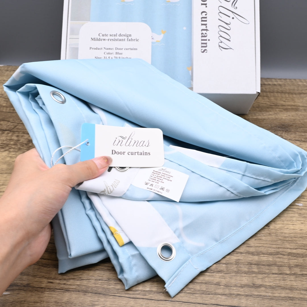 INLINAS Door Curtains: Premium Waterproof Room Dividers with Decorative Seal Design for Bathroom and Home Privacy