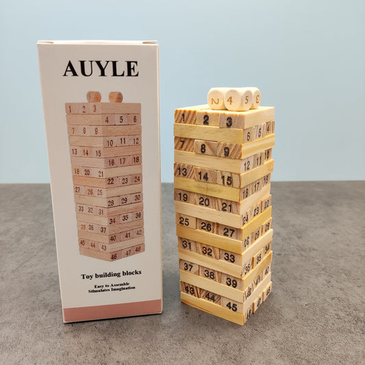 AUYLE Natural Wooden Toy building blocks - 48-Piece Educational Tower Set