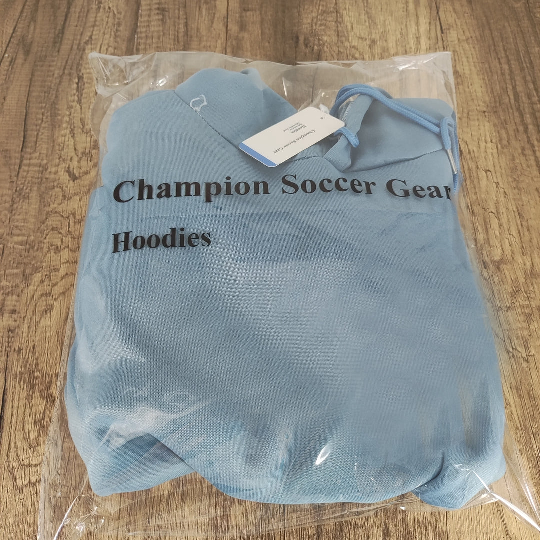 Champion Soccer Gear Blue Polyester Hoodies with Hood, Medium Size