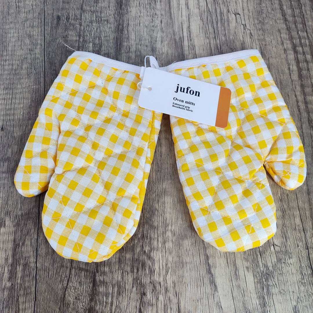 jufon Premium Yellow Synthetic Leather Oven Mitts - Comfortable for All Cooking Needs