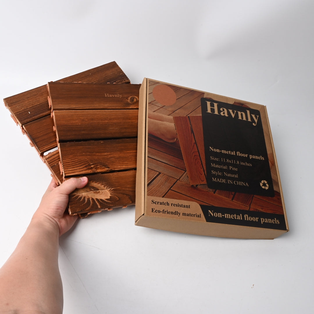 Havnly Premium Non Metal Floor Panels Carbonized Wooden Outdoor Deck Tiles for Indoor and Outdoor Use