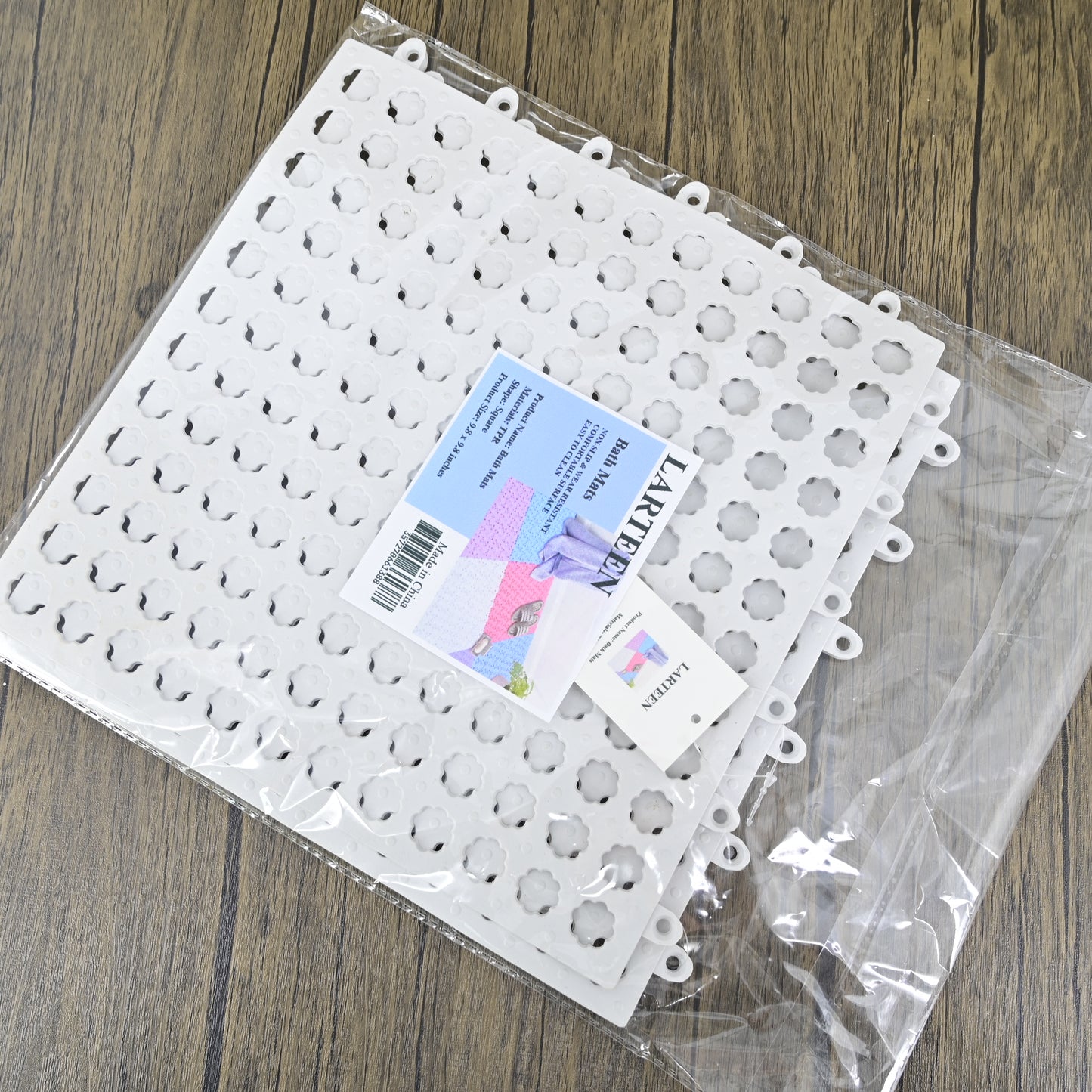 LARTEEN Bathroom Non-slip Mats Odorless TPR Bath Mat Shower Mat, 9.8 x 9.8 Inches, White