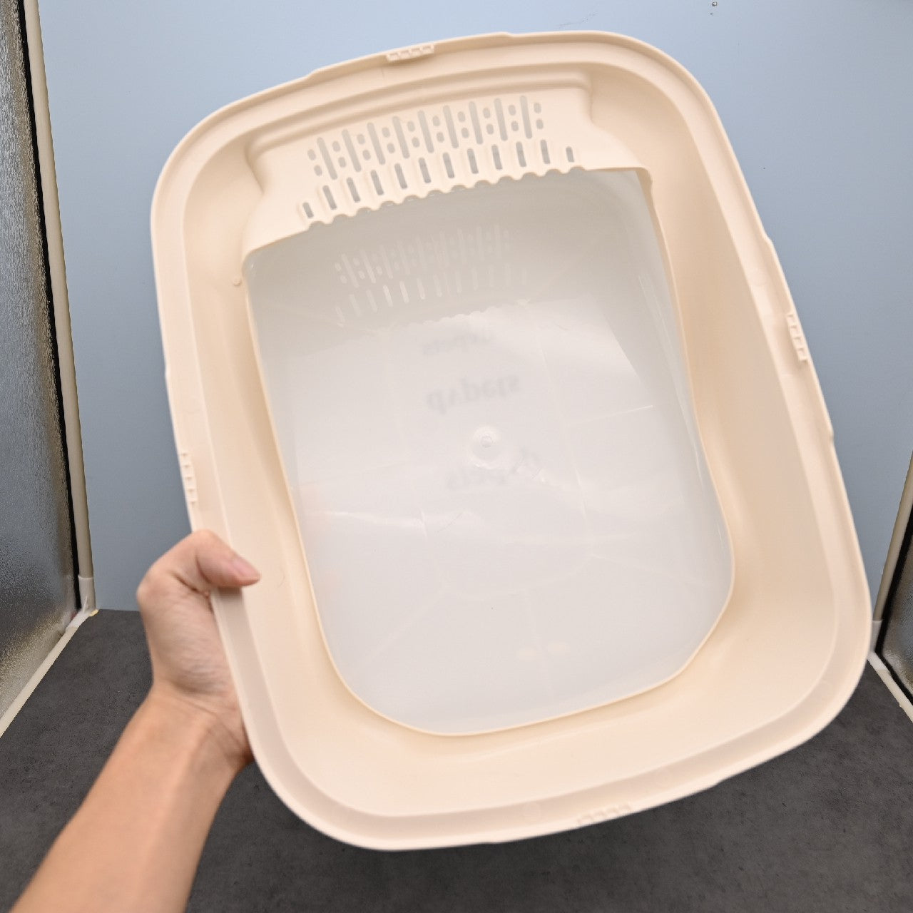 dvpets PP Cat Litter Box with Filter Sand Pedal Odor-Resistant Beige and White