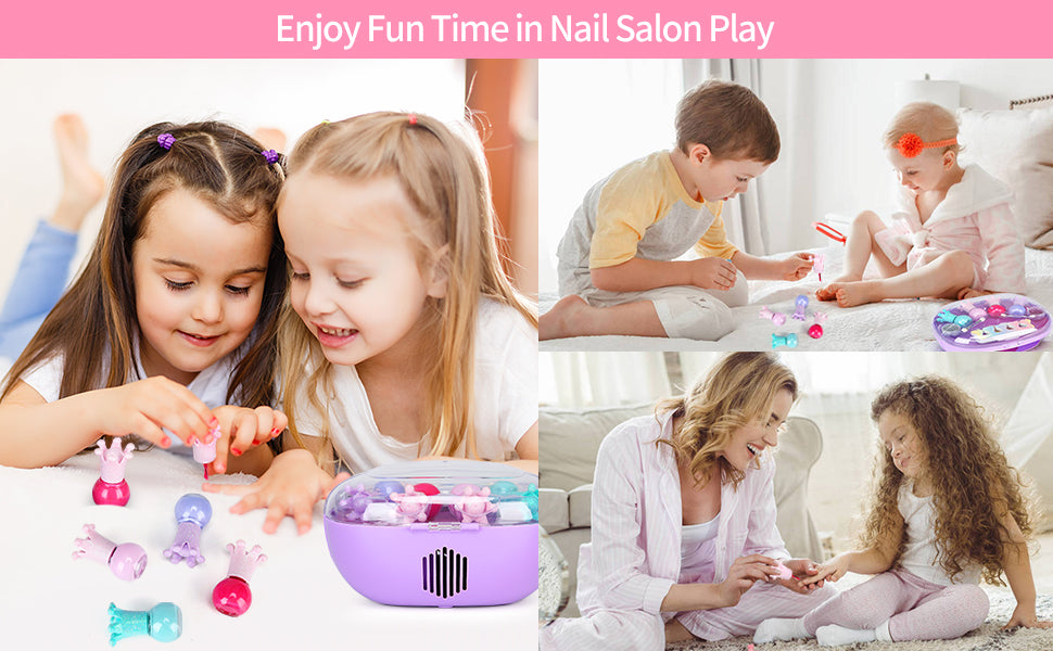 Cherry Tale Kids Nail Polish Set for Girls, Peelable Nail Art Kit with Nail Dryer, Nail Studio Birthday Gifts for Little Girls Age 5-12