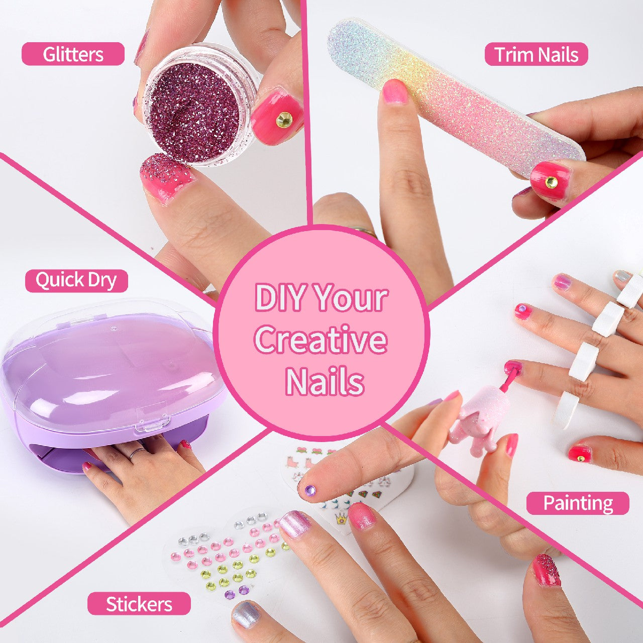 Cherry Tale Kids Nail Polish Set for Girls, Peelable Nail Art Kit with Nail Dryer, Nail Studio Birthday Gifts for Little Girls Age 5-12