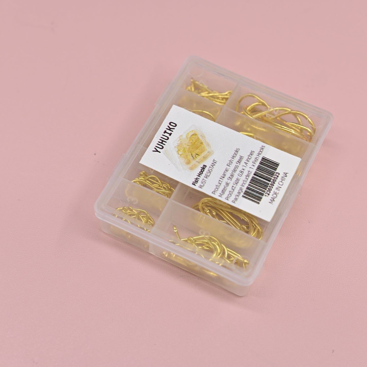 YUHUIKO 100 PCS Barbed Fishing Hooks in Gold