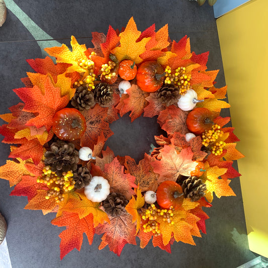 MEILIY Maple Wreath Fall Wreath Farmhouse Fall Harvest Christmas Outdoor Decoration