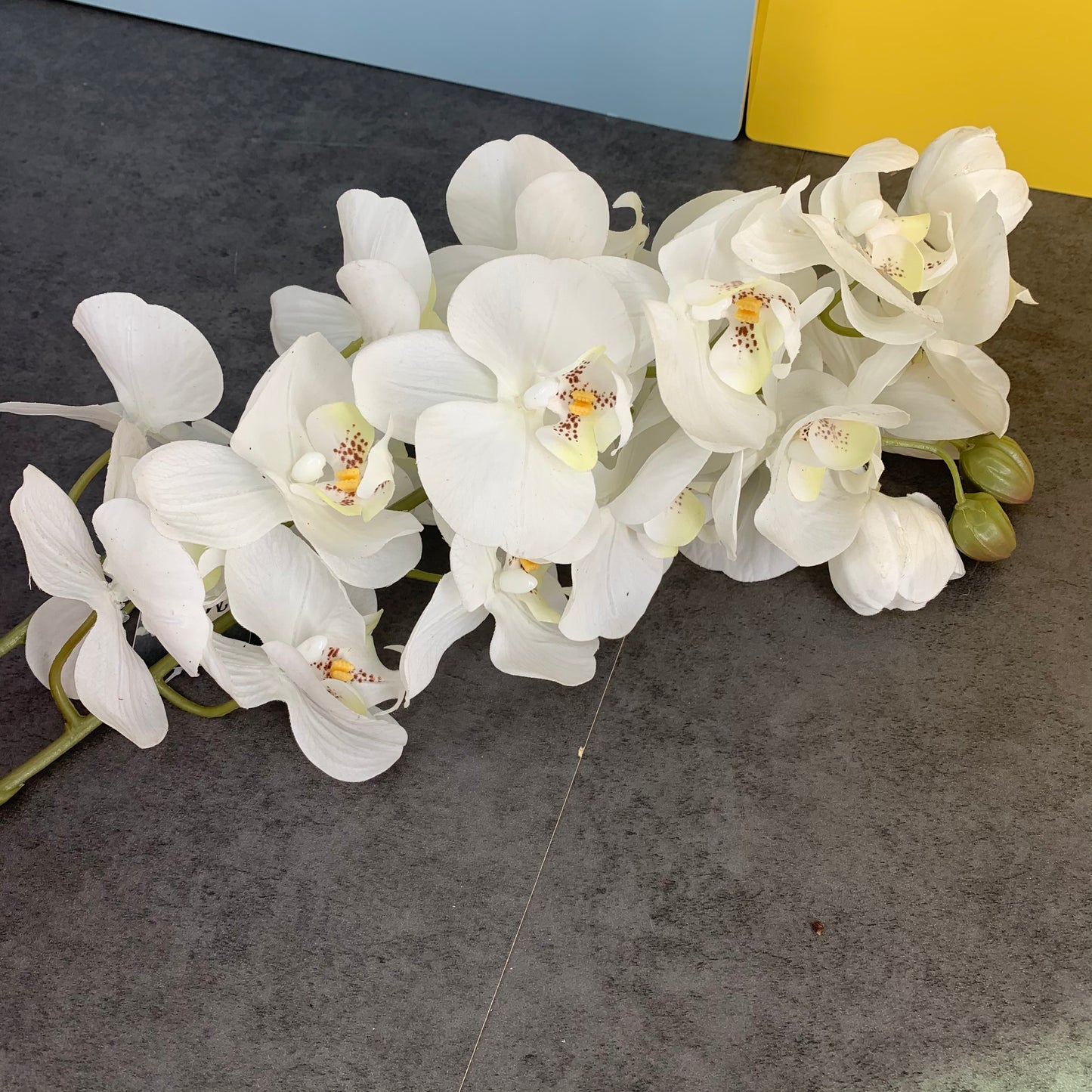 MEILIY 2 Artificial Orchids for Wedding Home Birthday Bouquets DIY Floral Decor Home Decoration with Long Stems - White