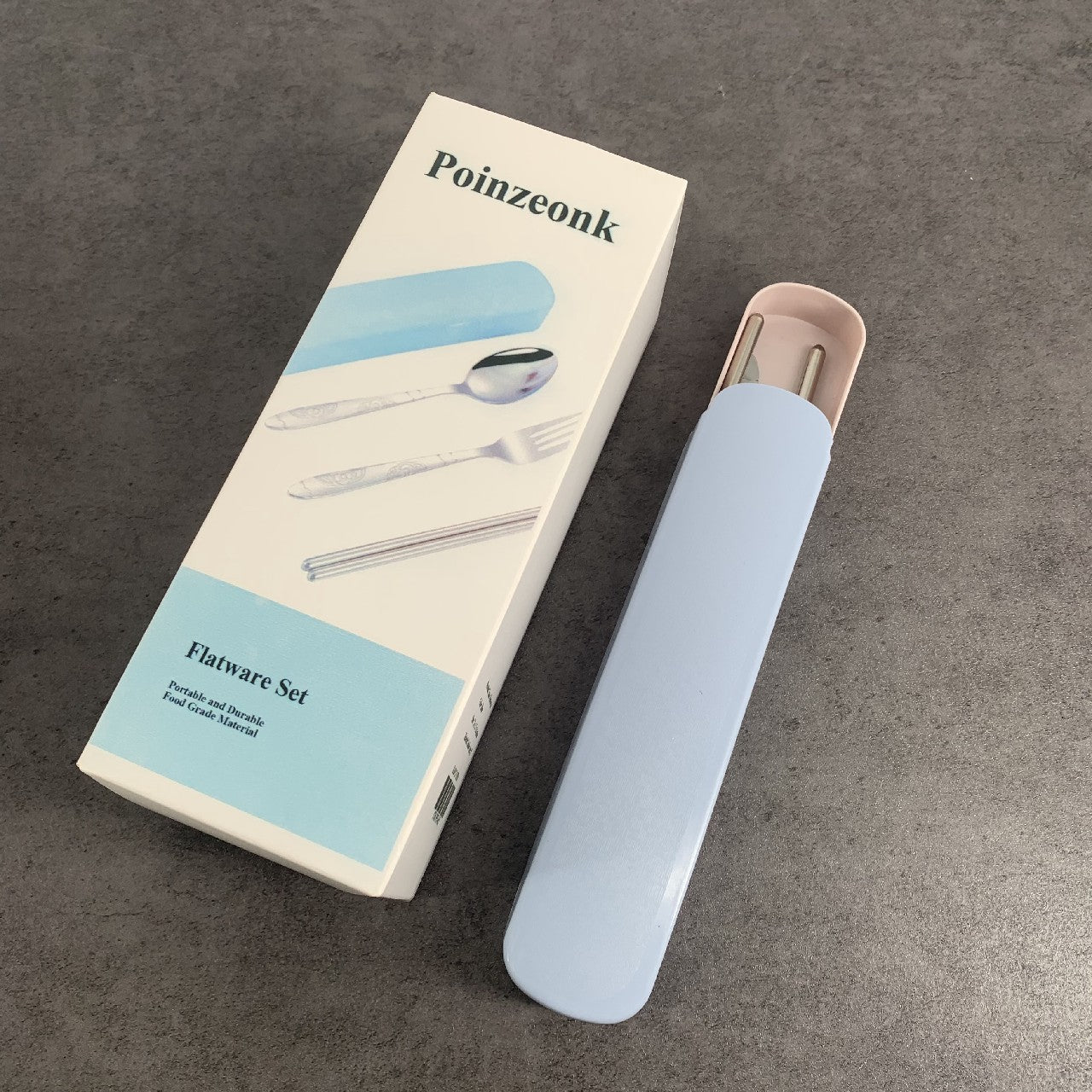 Poinzeonk Portable Cutlery Set 3 Sets Reusable Stainless Steel Tableware In Blue