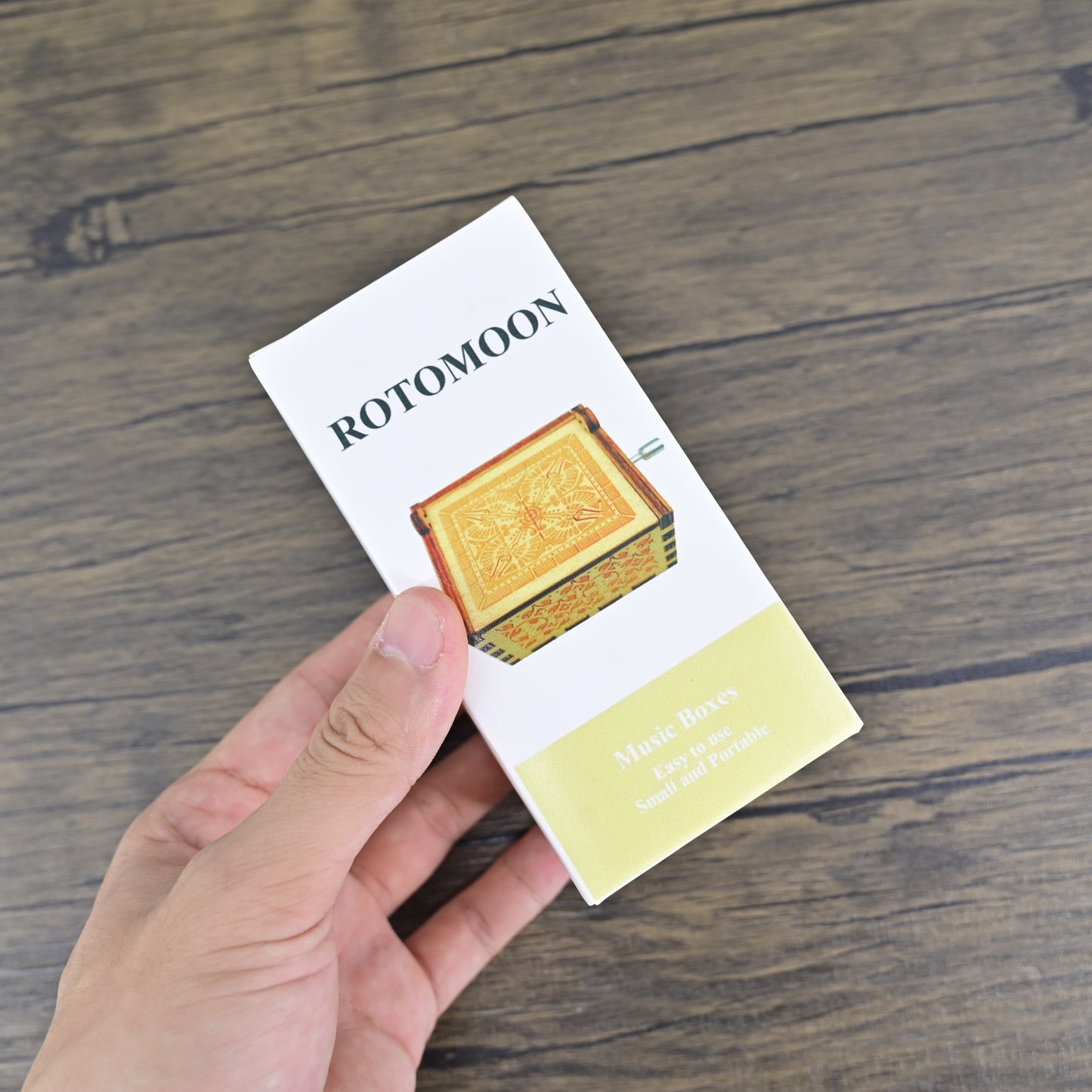 ROTOMOON Carved Wooden Hand Crank Music Box