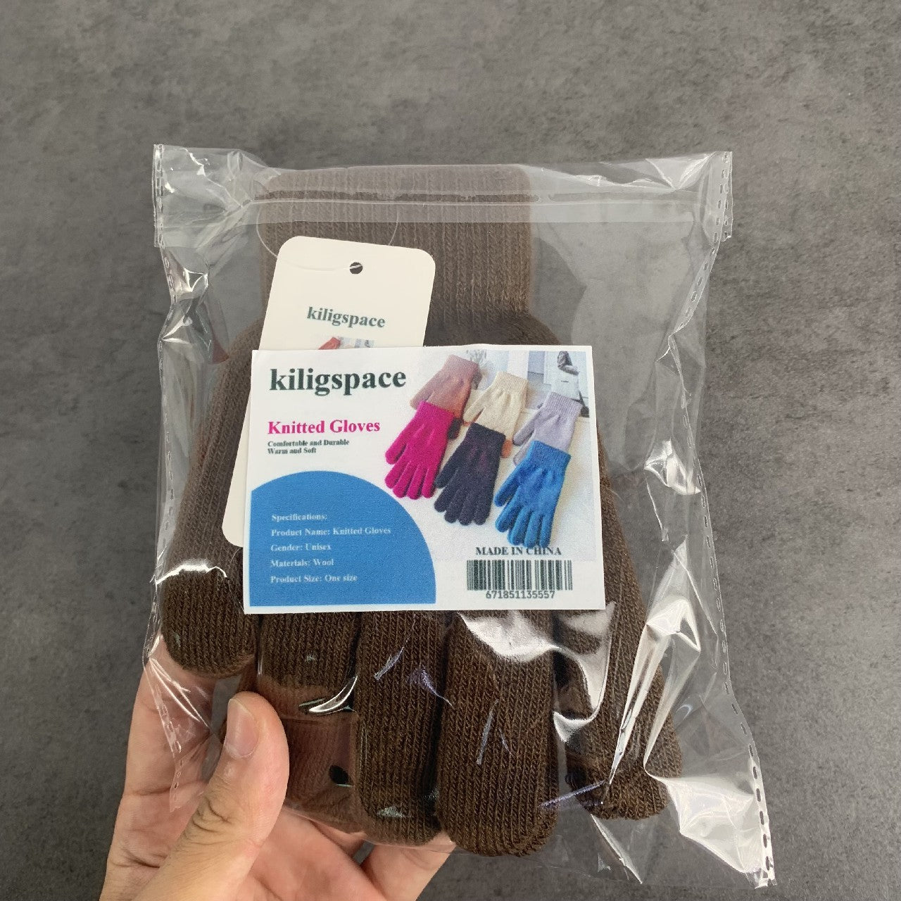 kiligspace Knitted Woolen Gloves Winter Solid Color Full Finger Mittens