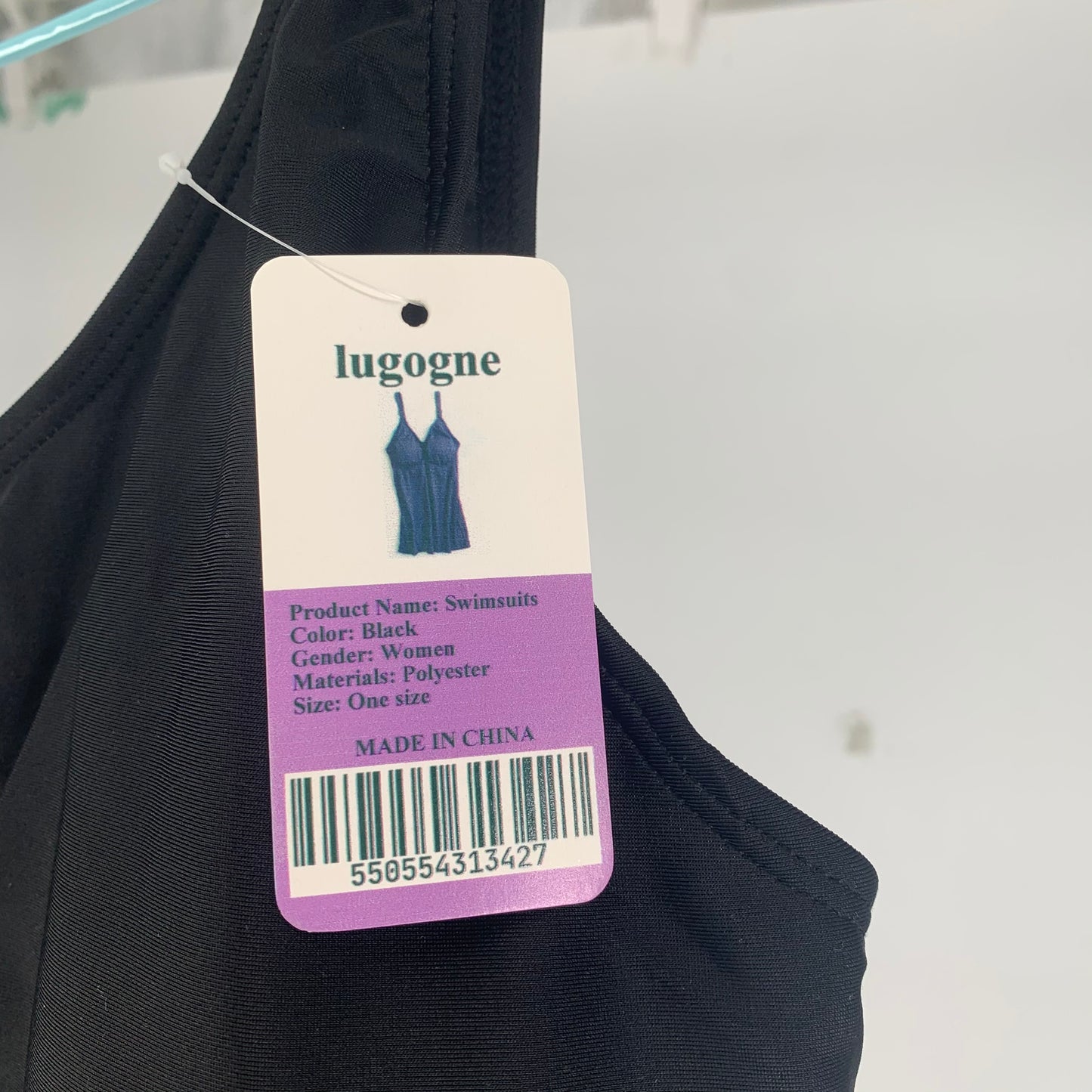 lugogne Woman Sexy Pure Black V-Neck Sling Swimsuit