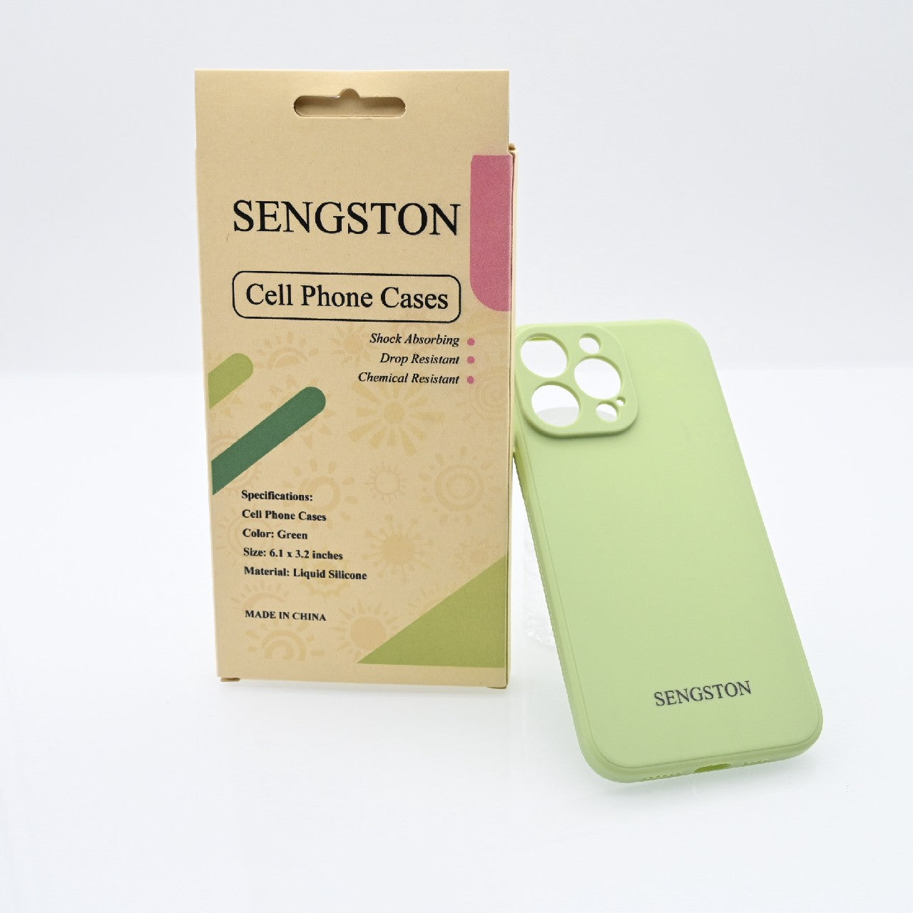 SENGSTON Green Liquid Silicone Cell Phones Protective Cases for iPhone 14 Pro