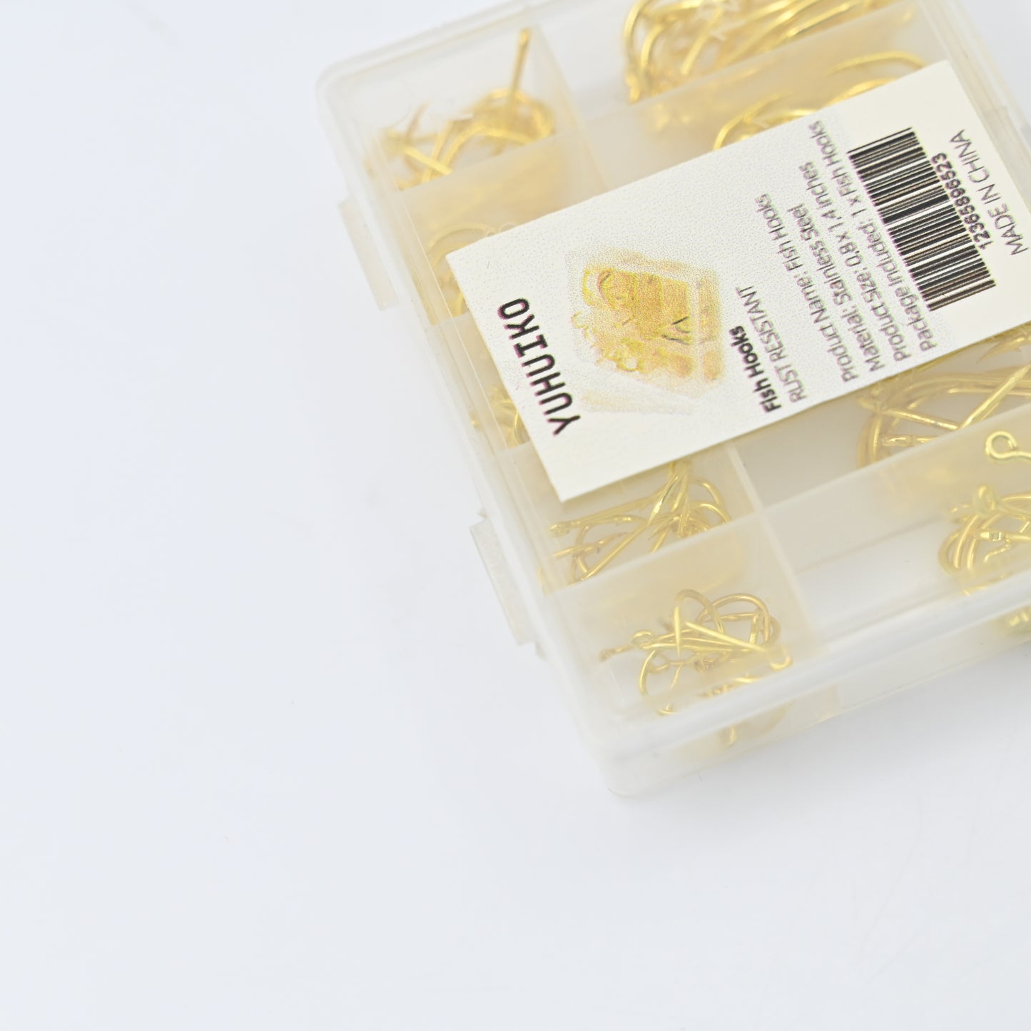 YUHUIKO 100 PCS Barbed Fishing Hooks in Gold