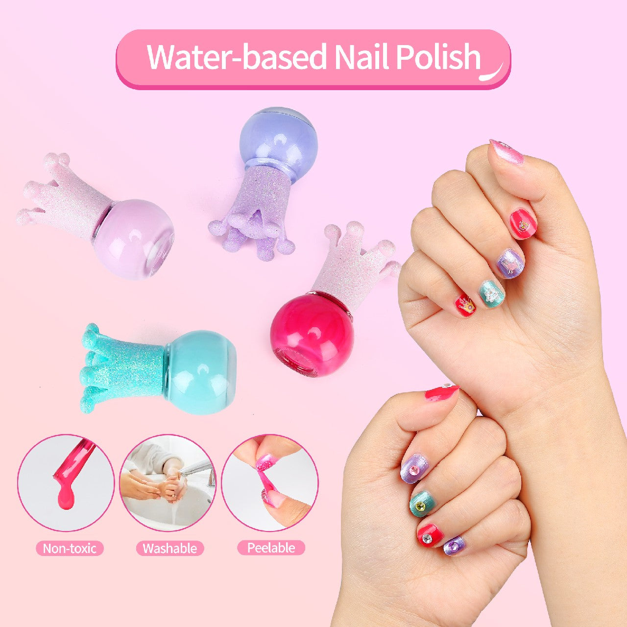 Cherry Tale Kids Nail Polish Set for Girls, Peelable Nail Art Kit with Nail Dryer, Nail Studio Birthday Gifts for Little Girls Age 5-12