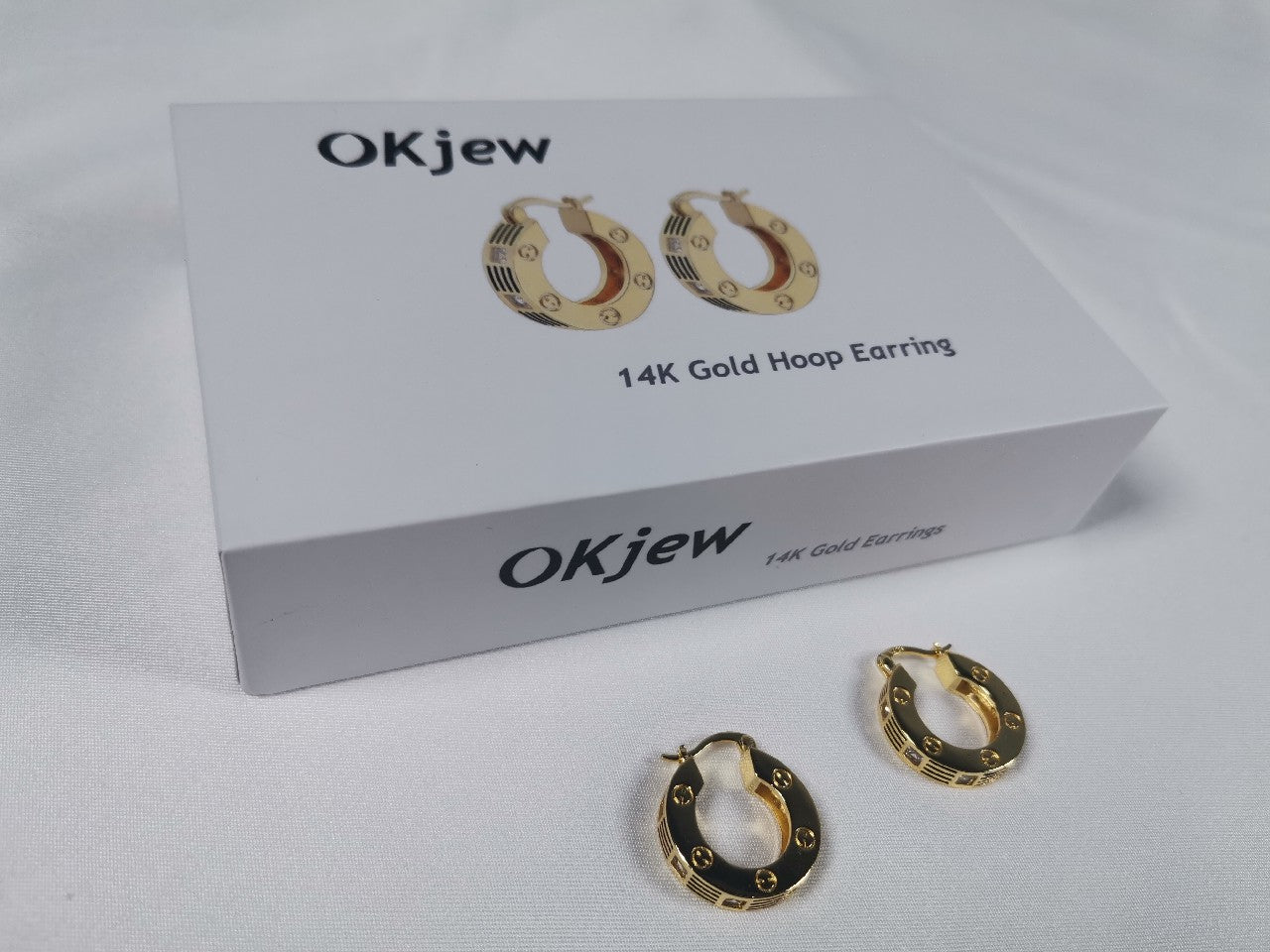 Okjew 14K Gold Elegant Hoop Earrings For Women Girls