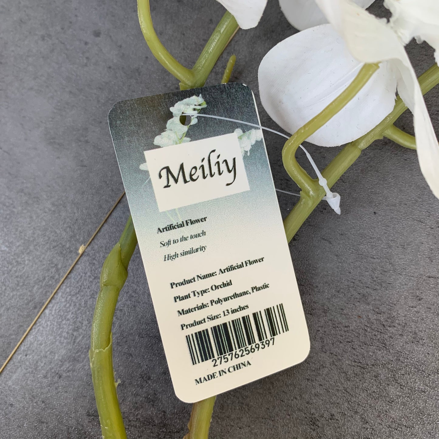 MEILIY 2 Artificial Orchids for Wedding Home Birthday Bouquets DIY Floral Decor Home Decoration with Long Stems - White