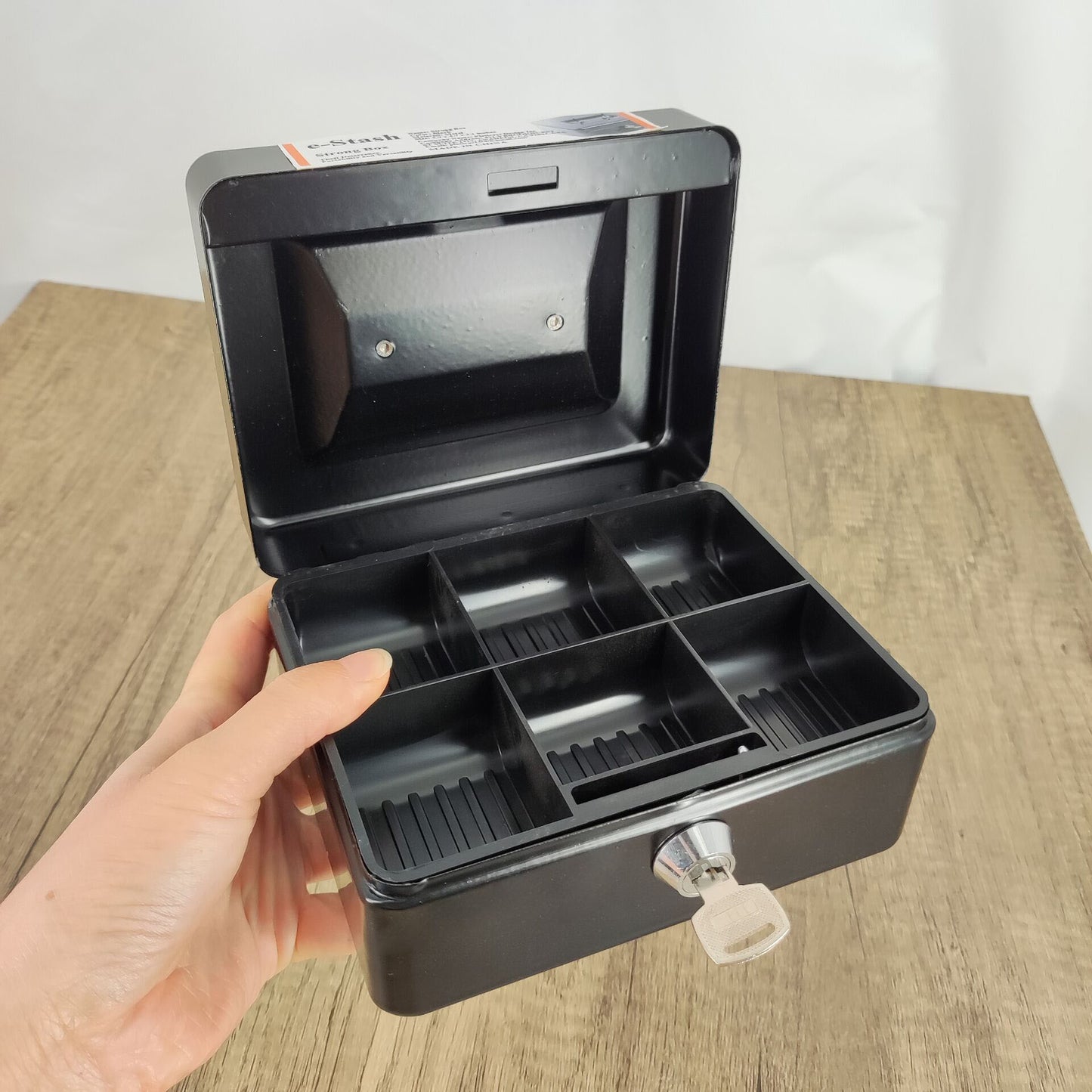 e-Stash Black Metal Strong Boxes with Lock Small Safe for Home and Office