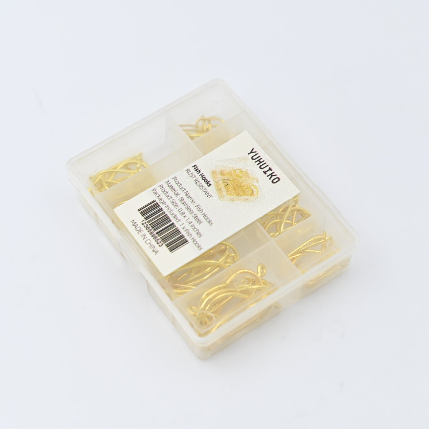 YUHUIKO 100 PCS Barbed Fishing Hooks in Gold