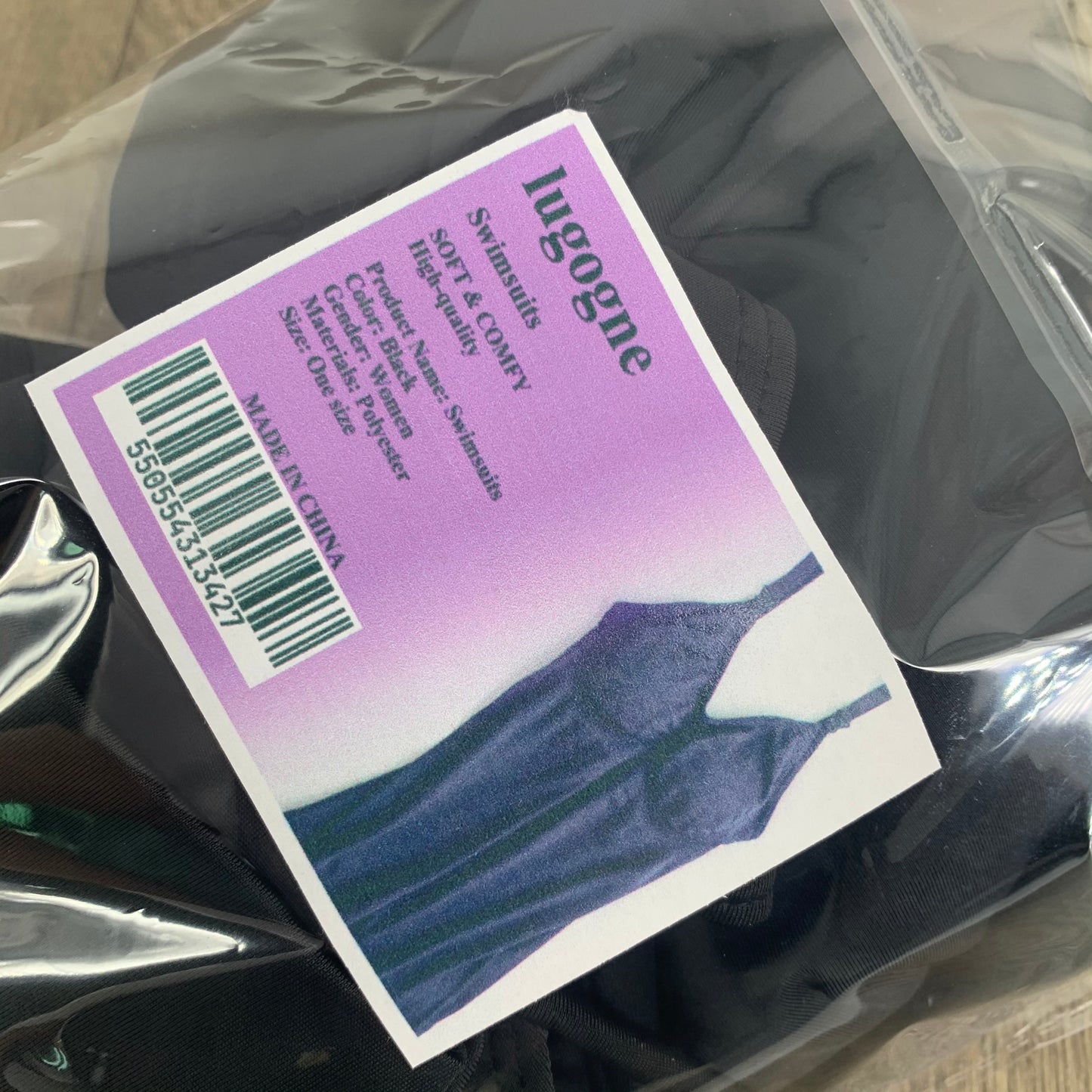 lugogne Woman Sexy Pure Black V-Neck Sling Swimsuit