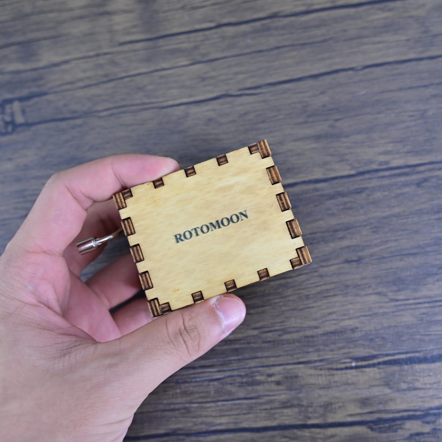 ROTOMOON Carved Wooden Hand Crank Music Box
